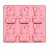 ASTRULUME 3D Bunny Silicone Ice Cube Tray - 6-Cavity Cute Rabbit Mold for Chilling Juice, Cocktails & Coffee - Reusable Baking Tool for Chocolate, Candy & Soap