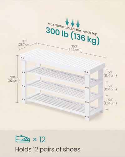 Image of SONGMICS Bamboo Shoe Bench with Seat, 11.3 x 35.2 x 20.5 Inches