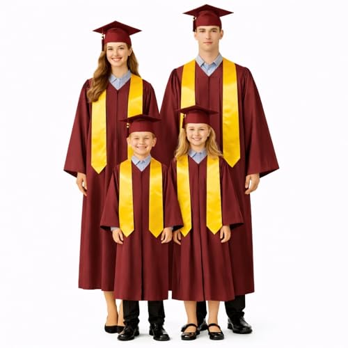 Image of Raj Costume Convocation Dress Graduation Gown and Cap for Kids Adult Men Women Girls College School Degree Gown Academic Gown Maroon 2 With Sash Adult Free Size
