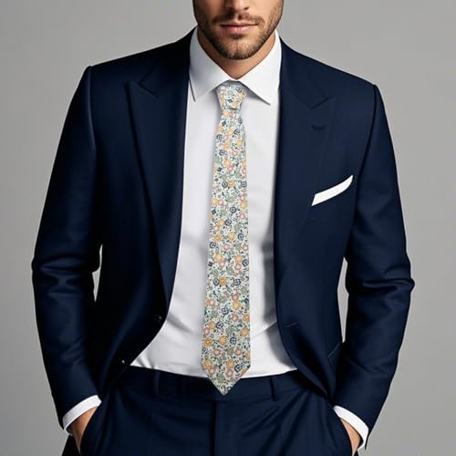 Image of Cotton Floral Ties for Men 2.76 inch Men's Skinny Tie Linen Flower Printed Neck Tie for Wedding Dating Party