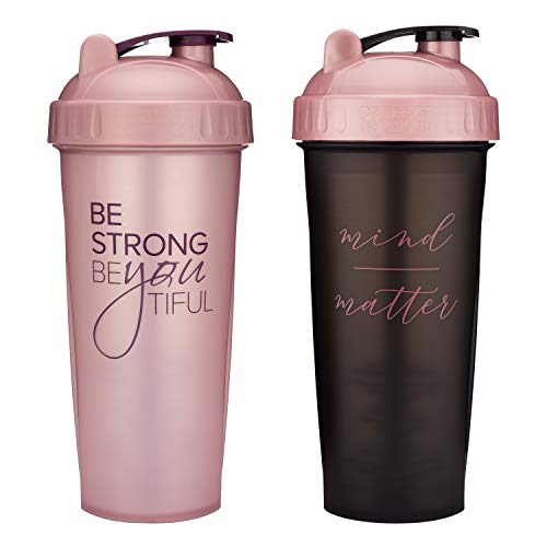 28-Ounce Shaker Bottle with Action-Rod Mixer | Shaker Cups with Motivational Quotes | Protein Shaker Bottle is BPA Free and Dishwasher Safe | Two Pack - BeYoutiful & Mind Over Matter