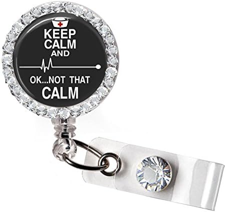 Keep Calm Not that Calm Nurse Badge Holder Reel; Heart Beat Rhythm Nursing Retractable Badge Reel