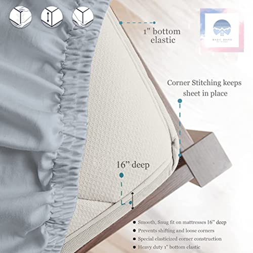 Magic Drapes 800 Thread Count 1 Piece Fitted Sheet 100% Long Staple Cotton With Sateen Weave Premium Quality Lightweight Sheets Ultra Soft Bedding With 16 Inch Drop (Sky Blue, Cal King) #TOP3