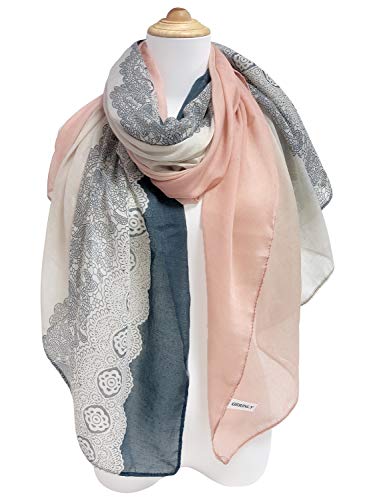 Gerinly Pretty Lace Printed Scarves For Women Lightweight Soft Cotton Wrap Scarf (Grey Coral) #TOP1