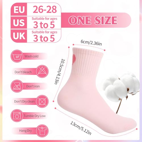 Jspupifip 6 Pairs Kids Girls Pink White Crew Athletic Socks with Stripes Hearts,Casual Stretchy Socks for Girls and Boys2