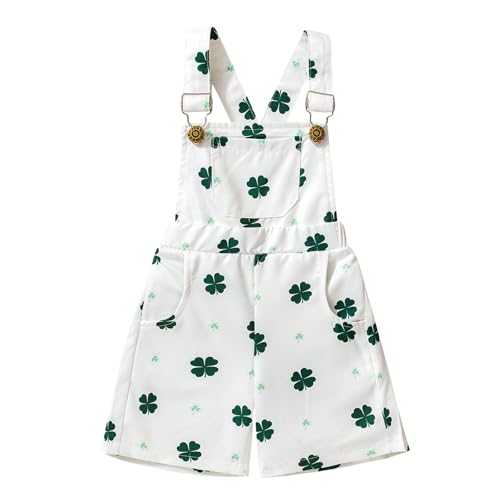 BSaogr Toddler Baby Girl Overalls Shorts Clover/Bunny Print Adjustable Strapes Suspenders Short Pants Jumpsuit with Pockets (White, 6-12 Months)