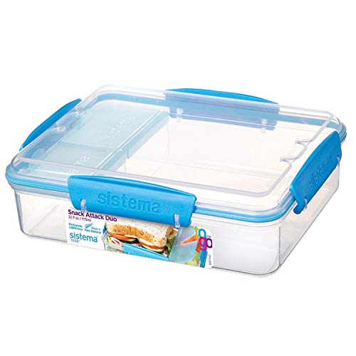Sistema To Go Collection Snack Attack Duo Food Storage Container, 4.1 Cup, Clear/Blue