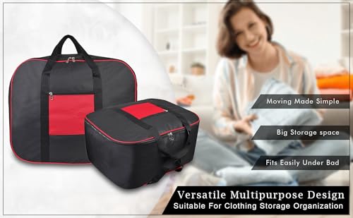 Image of GLUN Multipurpose Underbed Storage Bag, 67L Capacity Pack of 1 with Double-Side Handles, Two-Way Zipper & Front Pocket, Clothing & Blanket Storage Organiser