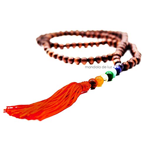 Japamala 108 Contas Madeira Escura Cristais dos Chakras