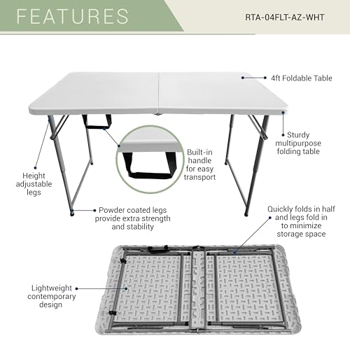 Techni Home Height Adjustable 4 FT Granite White Folding Table – Premium 4 Foot Folding Table Ideal for Camping, Picnic, Party or as Kids Table