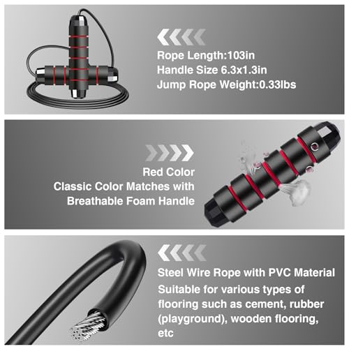VOISEN Jump Rope,Adjustable Jump Rope for Men, Tangle-Free Rapid Speed Jump Rope for Women with Soft Foam Handles,Jump Ropes for Fitness with Ball Bearings