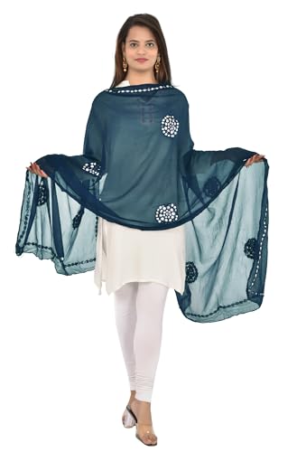Image of YOUTHQUAKE Plastic Mirror Work Embroidered Chiffon Dupatta for Women & Girls