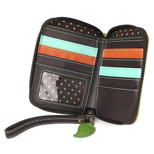 Image of CHALA Zip Around Wallet, Wristlet, 8 Credit Card Slots, Sturdy Pu Leather - Chickadee - Green