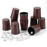 Leather Dice Cup Set, 5 Black Dice Cups + 25 Dices + Exclusive Storage and Transport Case Made of Faux Leather (10x Brown)