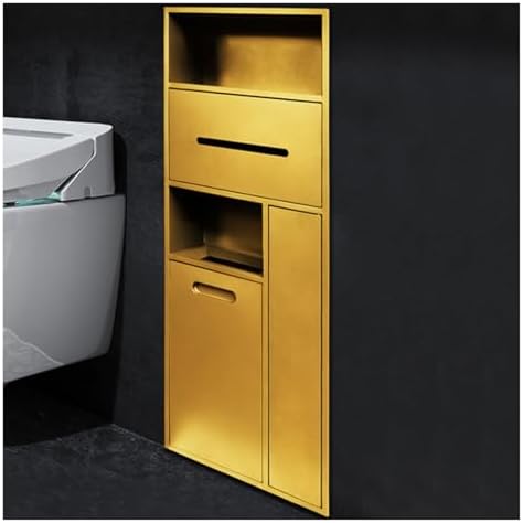 304 Stainless Steel Bathroom Set with Hidden Trash Can, Built-in Toilet Roll Holder & Brush Storage - Stylish & Functional for Home and Office Use