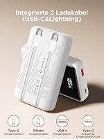 Aioneus Power Bank 20000mAh, Powerbank mit integriertem Kabel, 22,5W Schnellladefunktion, USB-C EIN-/Ausgang, LED-Anzeige, Externe Handyakkus für iPhone 17 16 15 14 13 12 11, Samsung iPad AirPods – Ansicht 6