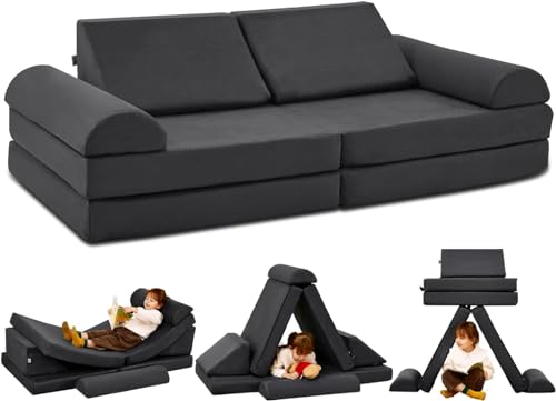 jela Kinder Spielsofa Kindersofa aus Schaumstoff Bausteine Kindercouch Kindersofa Fancy Spielsofa einen aufregenden Indoor-Spielplatz für das Kinderzimmer (Dark Grey)