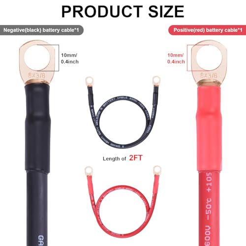 Image of iGreely 8 AWG Battery Cable Flexible 8 Gauge Pure Copper Battery Power Wires with 3 /8±Lugs for Automotive Solar Panel Inverter Trolling Motor RV Marine Boat,Replacement Parts & Accessories 2ft /60cm