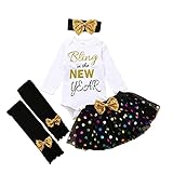 XFGLCK Newborn Baby Girls New Year Outfit Long Sleeve Romper+ Black Mesh Tulle Tutu Skirt +Legging Warms Set (BLING IN THE NEW YEAR, 3-6 Months)