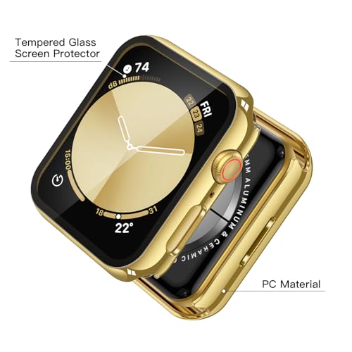 Misxi 2 Pack Tempered Glass Case Compatible for Apple Watch SE 3 (2025) SE 2 SE Series 6 Series 5 Series 4 44mm, Hard PC Screen Protector Overall Protection Cover for iWatch, 1 Gold + 1 Transparent by Misxi - Image 4