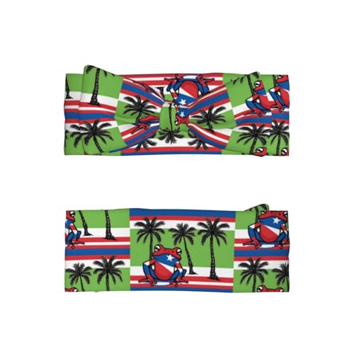 Baby Bow Headband Puerto Rico Flag Frog Palm Trees Pattern Soft, Skin-Friendly for Newborns 0-6 Months, for Baby Girls2