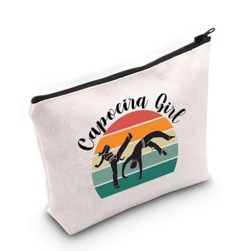 VAMSII Presente para amantes de artes marciais brasileiras capoeira G-irl bolsa de maquiagem design de capoeira bolsa cosmética dança lutador presente, Bege