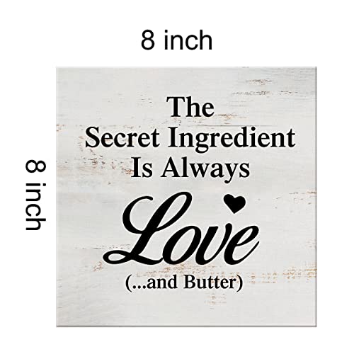 The Secret Ingredient Is Always Love And Butter Sign Canvas Wall Art Home Decor 8 X 8 Inch Kitchen Bedroom Canvas Print Painting Framed Plaque Rustic Desk Shelf Artwork #TOP2
