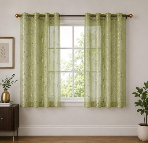 Image of Homefab India Multi Foil Transparent Sheer Curtain - 5 X 4 Feet, Window Curtains, Green, Pack of 1 Piece
