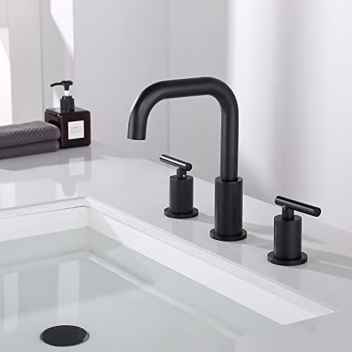 Childano Widespread Bathroom Faucet Matte Black, 8 Inch 2 Handles 3 Hole Black Bathroom Faucet With Pop Up Drain Assembly And Water Faucet Supply Hose, Black Bathroom Faucets For Sink 3 Hole Ch3166Bk #TOP4