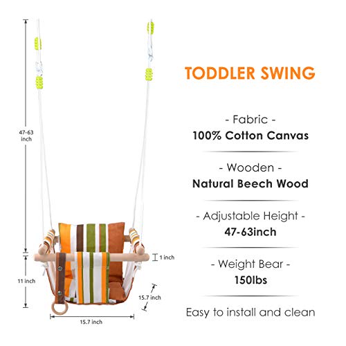 HAPPY PIE PLAY&ADVENTURE Secure Canvas Hanging Swing Seat Indoor Outdoor Hammock Toy for Toddler (Yellow) - Thumbnail 2