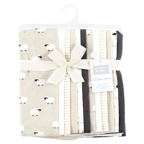 Image of Hudson Baby Unisex Baby Flannel Burp Cloth 12pk, Taupe Sheep, One Size