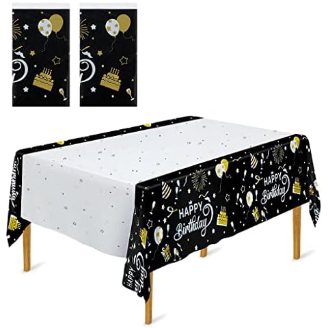 2 Pack Disposable Happy Birthday Table Cloth, Dot Black Gold Tablecloth, Confetti Rectangle Table Cloths, Birthday Table Cover for Party Birthday Banquet (54×108 Inches) Cover