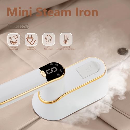Image of 1200W Portable Steam Iron with LCD Display, 3 Steam Levels, 110ml Water Tank, Foldable Handle, Ceramic Soleplate - Quick Heat-Up, Travel & Home Clothes Steamer - 220V (White)