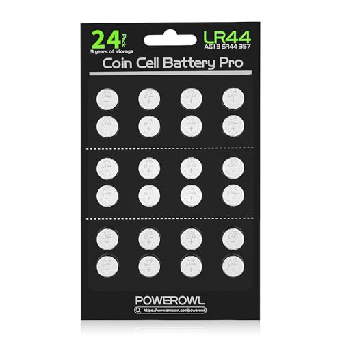 Image of POWEROWL 24 Pcs LR44 Batteries, High Capacity 1.5V AG13 L1154F Batteries for Watches, Christmas decorations, Key Fobs, and Small Electronics