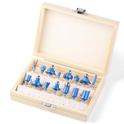 Router Bits Set 1/4' Inch Shank Tungsten Carbide Router Bits 15PCS T Shape Woodwork Tools for Commercial Users and Beginners