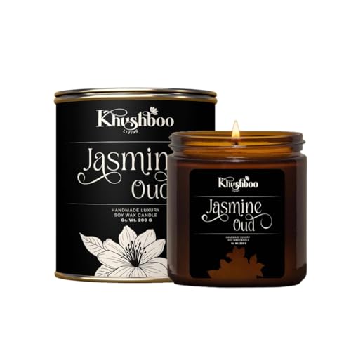 Image of Premium Scented Soy Wax Candle | Luxury Aromatherapy Candle for Home Decor & Relaxation | 200g, 25+ Hours Burn Time, Non-Toxic, Smoke-Free |Stress Relief & Wellness Gift (Jasmine Oud)