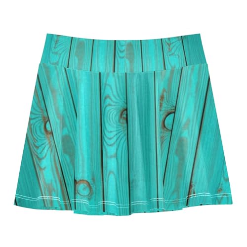 Athletic Shorts for Girls Skorts Turquoise Wooden Planks Wood Tennis Skirts for Kids Fun Cute Little Girl 3t2
