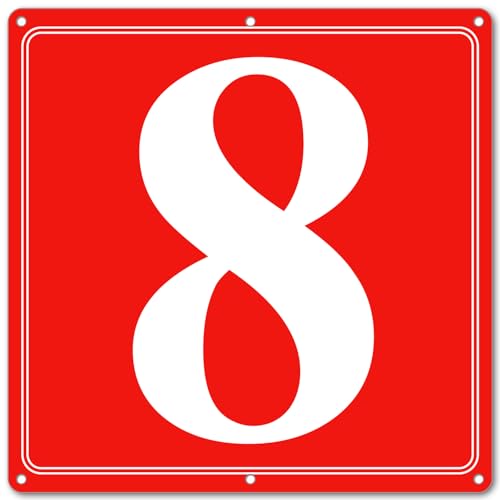 Image of Premium Aluminum Number Signs 8, Metal 12 inch X 12 inch Red Numbered Signs Outdoor for Parking Lots, Floor, Dock, Court, Aisle, Field, High Visibility, No Fade, Weather-resistant