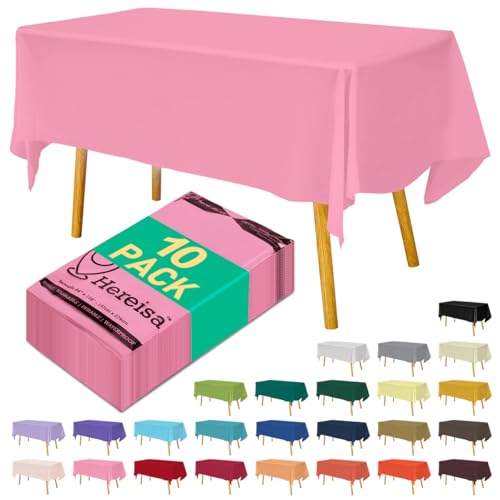 Hereisa Disposable Pink Plastic Tablecloth 54x108 Inch, 10-Count Waterproof Rectangle Table Cover for Events, Catering