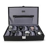 ALAWO Caja organizadora de madera diseñada para relojes unisex con 12 ranuras para relojes en color negro y gris