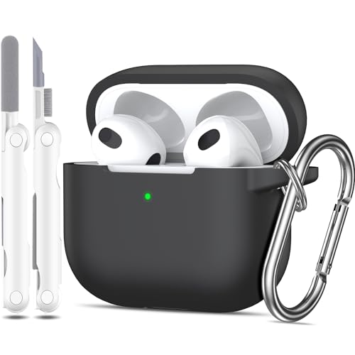 MHYALUDO AirPods 3rd Generation Case Cover 2021 Military Grade Anti-Fall Soft Silicone Shock-Absorbing Protective AirPods 3 Case Skin with Keychain and Cleaning kit Front LED Visible Black