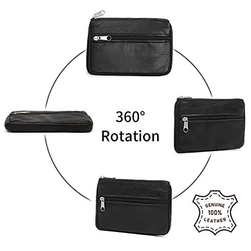 Bagwise® Sleuteltasje - mini Portemonnee -Sleutelring - Pasjeshouder - Sleutelhoes - 11cm x 8cm - Echt Leer - Zwart - Image 7