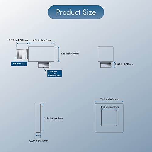 Cinwiny Square Wall Mounted Supply Elbow Solid Brass Brushed Nickel For Handheld Shower Head With G1/2”Shower Hose Connector Npt1/2" Water Union Outlet With Flange #TOP1