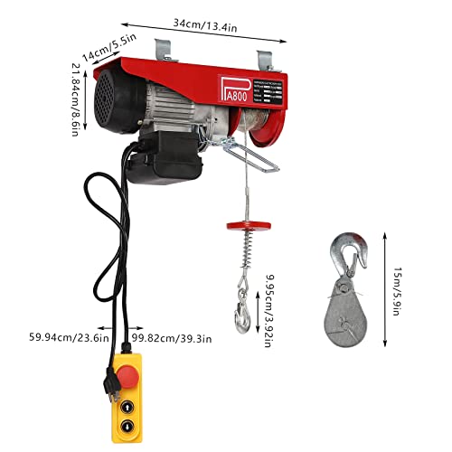 Dodoam Electric Hoist, 1763lbs Electric Winch, Electric Lift, 110V Electric Hoist with Remote Control & Single/Double Slings,Electric Cable Hoist Crane Winch Garage