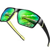 Paukis Wrap Around Sport Sunglasses for Men Polarized, Green Mirrored Wrap Around Sports Sunglasses