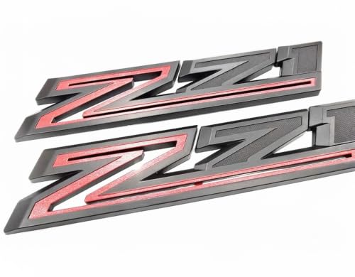 Image of 2X Large Size Z71 RH LH Side Fender Emblem Nameplate Badge Decal Replacement for 2019-2021 Chevy Silverado (Overlay Matte Black Red)
