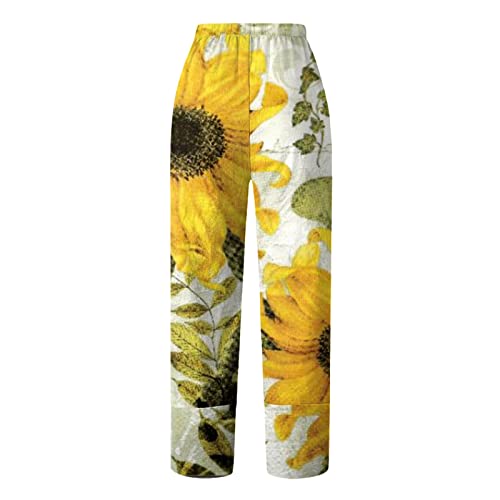 Fupinoded 3 Pack Capri Leggings For Women With Pockets - High Waist Workout Running Yoga Pants Relaxed Linen Pull-On Wide Leg Pant Women Cotton Linen Pants A20 Yellow #TOP3