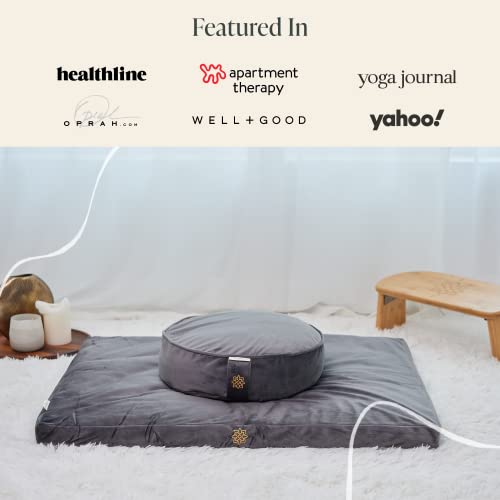 Mindful & Modern Meditation Cushion & Zabuton Meditation Mat Bundle - Premium Luxury Velvet Meditation Cushion Set For Yoga - Buckwheat Zafu Floor Pillow & Rectangular Mat - Graphite Grey Color #TOP4