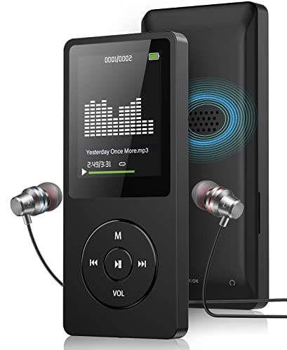 MP3 Player with FM Radio and Voice Recorder, Ultra Slim Music Player with Video Play Text Reading and Build-in Speaker Support up to 128GB, Earphone Included (Black)