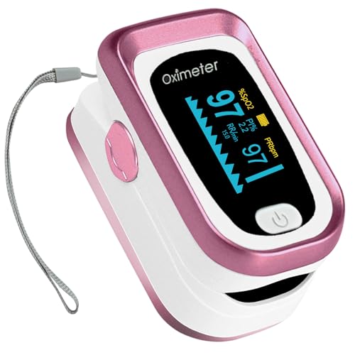 Pulse Oximeter Fingertip, Oxygen Meter Finger Pulse Oximeter, Oximeter Blood Oxygen Saturation Monitor, Accurate SpO2 Pulse Reading, Pulse OX with Carrying Lanyard (Rose Gold)